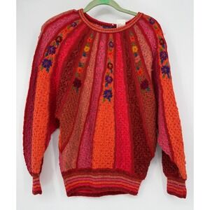ANS 20 by Mariea‎ Kim Hand Knit Sweater Red Pink Floral Boho Cottagecore small